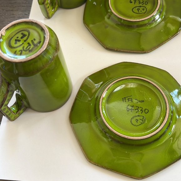 Green Signed PV Pleasant Village Italian Espresso Cups and Saucers - Set of 4 - Picture 7 of 12
